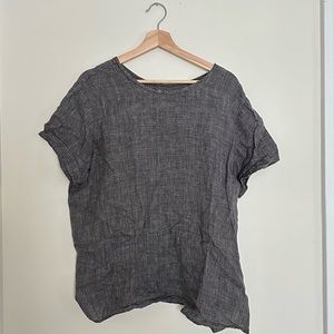 Flax Linen Top, Small, Black with white stitching